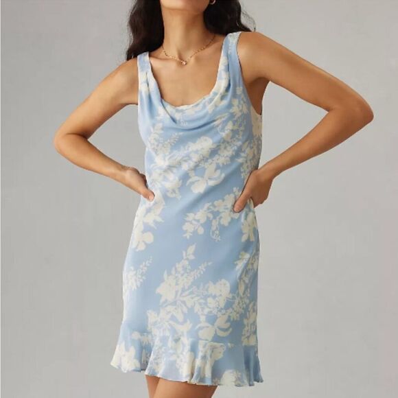 Reformation Rudie Mini Dress in Blue Floral Motif Cocktail Cowl Neck 6 NEW $198 - Picture 6 of 11
